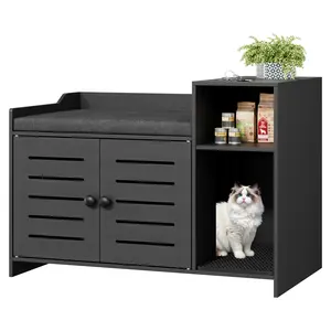 Modern Farmhouse Hidden Cat Litter Box Furniture – Cat House End Table with marking Pad, Storage Shelf, Discreet Multi-Use Cat Bed for Hallway or Bedroom