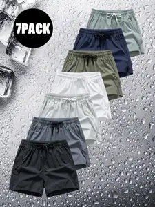 Men’s Short Three-Quarter Pants Solid Color 7-Pack Summer Wear Draped Straight Sports Beach Pants, Loose Trendy Casual Everyday Comfortable Versatile, Anti-Pilling Durable, Machine Washable