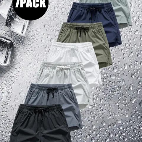URMCZ Men’s 7-Pack 3-Quarter Capri Nylon Fabric Shorts - Summer Lightweight Draped Straight-Leg Outdoor Beach Sports Bottoms, Loose Fit, Anti-Pilling, Durable, Machine Washable Casual Athletic Pants Plain Stylish