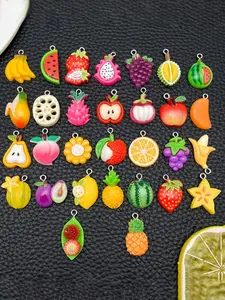 30pcs Mix Resin Fruit Charms, Cute Strawberry Banana Apple Pendants, DIY Keychain Bracelet Necklace Earrings Jewelry Making Supplies