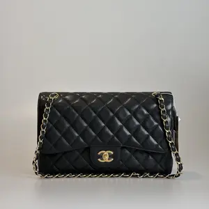 Pre-owned CHANEL Caviar Leather Crossbody Bag Jumbo Classic Flap Black Quilted Gold Tone Hardware 81729636