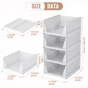 4PCS Foldable Rectangle Drawer Storage Boxes with Compartments - Thick-Material Classic Home Organizer Baskets, Stackable Wardrobe Organizers for Women's Clothes, Room Home Supplies