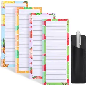 4 Pack Magnetic Note Pad for Fridge with Pen Holder, Totally 200 Sheets Grocery List Magnet Pad Magnetic Shopping List Pad for Refrigerator (Fruit Design)