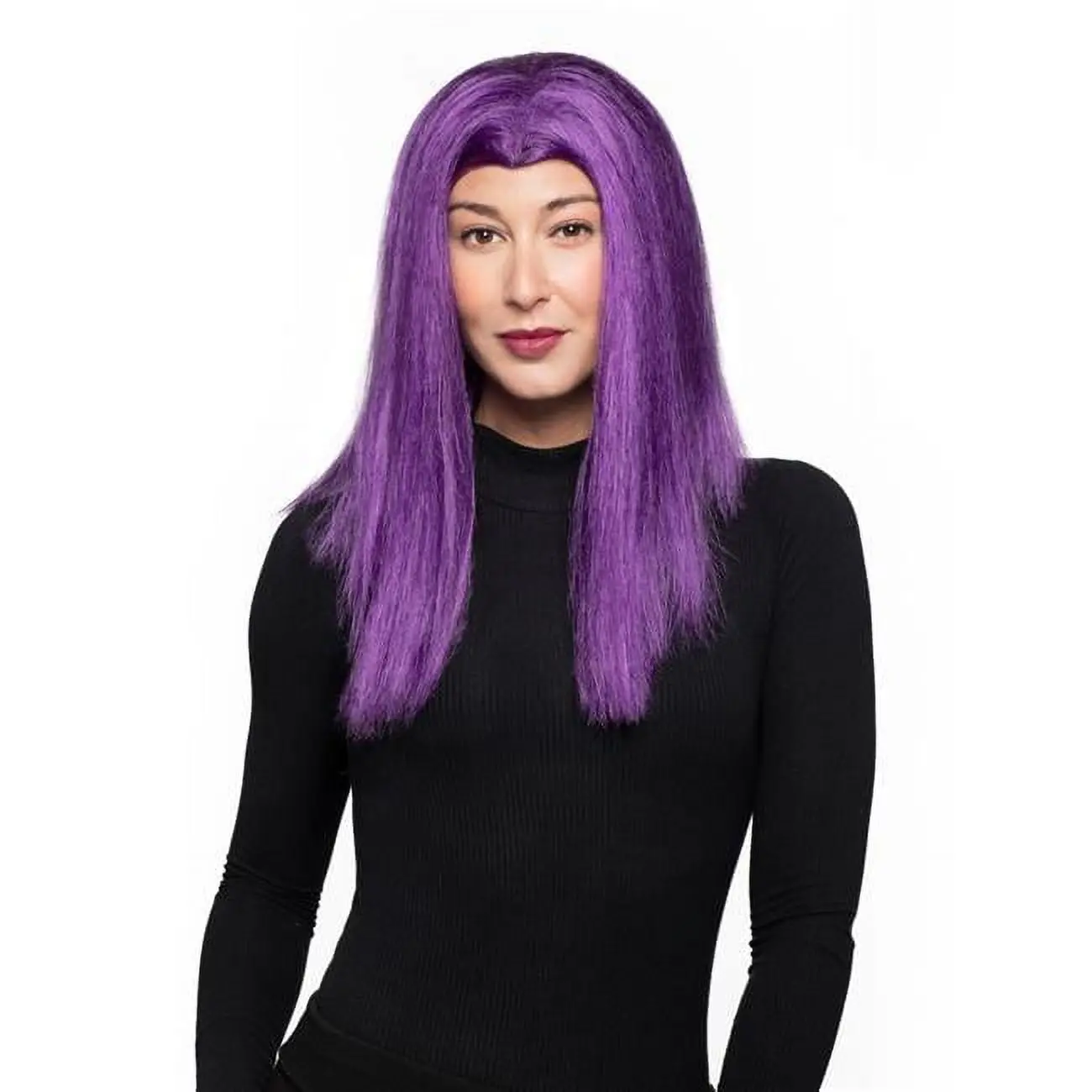 212 MAIN Women's Dark Purple Straight Synthetic Superhero Crow Costume Wig, 1 Size, Adjustable Closure, Ideal for Superhero Cosplay, Straight Synthetic Wig