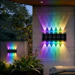Solar wall mounted/floor standing outdoor light, weatherproof, RGB breathing light, up-down lighting, decorative light, Outdoor decorative lights, 180 ° adjustable angle, 1200/1800mAh, suitable for gardens, courtyards, gatherings, Outdoor Patio Lights