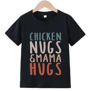 "Chicken Nugs & Mama Hugs" Kids T-Shirt | Retro Colorful Wavy Text Graphic Tee | Soft Cotton Cute Newborn Outfit for Baby Boys & Girls