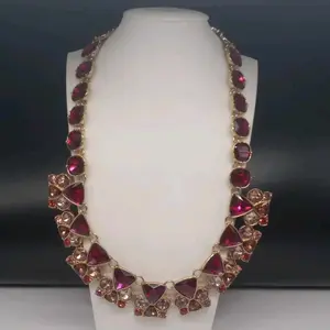 Talbots Gold Tone Reds Pinkberry Purple Faceted Glass Statement Necklace