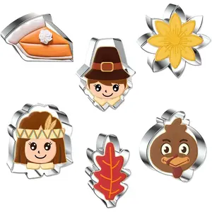 Fall Cookie  Set, 6 count Stainless Steel Autumn Biscuit Cutters Harvest Farmer Maple Leaf Chick Pizza Shapes Metal Cookie Cutters Molds for Thanksgiving Baking Party Supplies