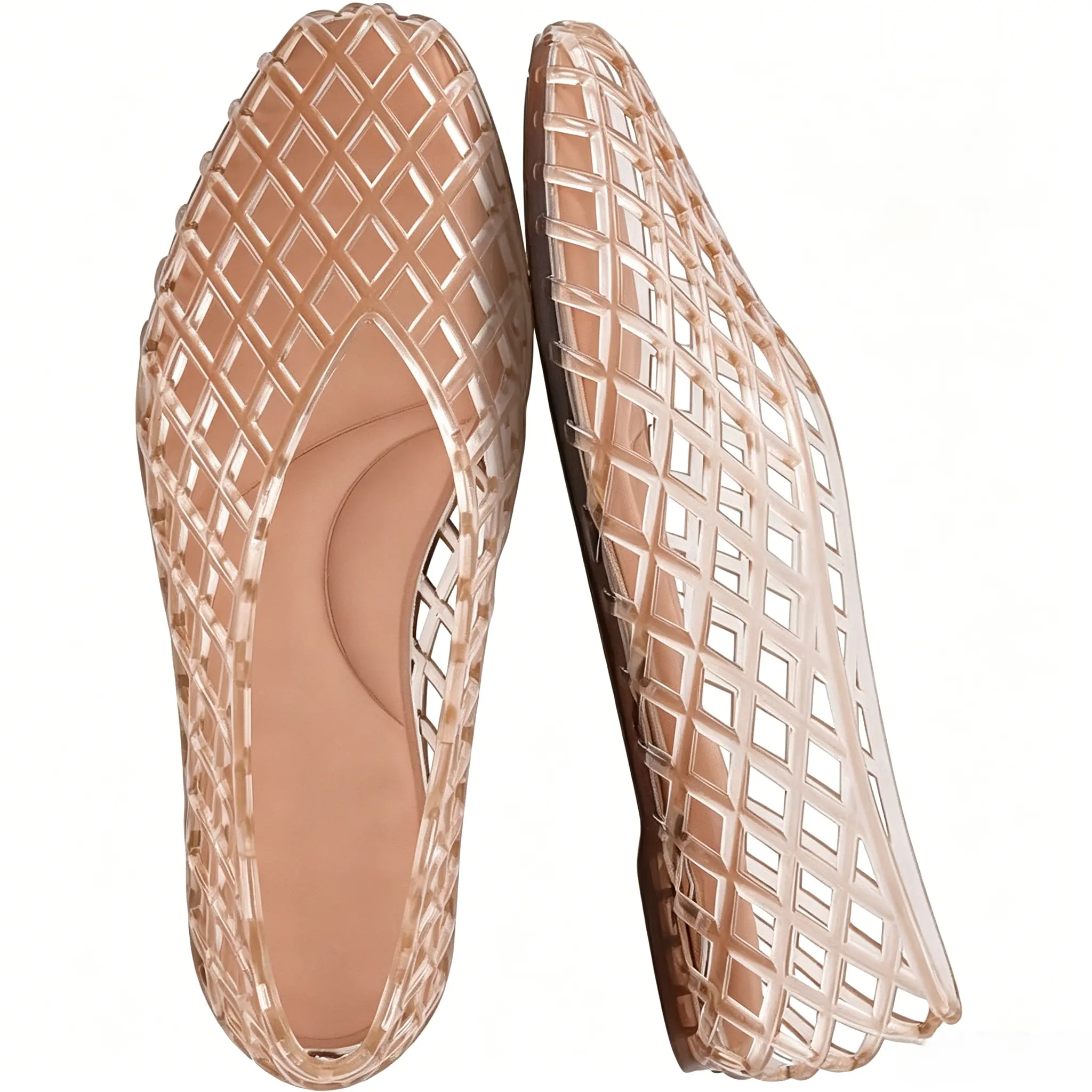 Women’s Pointed Toe Jelly Flats, Slip-On Lattice Mesh Ballet Shoes, Cushioned Comfort Lightweight Office Flats