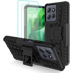 for Motorola Moto G Power 5G 2025 Case with 2 Pack Screen Protector, Military Grade Shockproof, Heavy Duty Robust Bumper Cover with Kickstand for Moto G Power 2025 Phone Case, Black