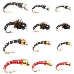 Floating Feather Supply Zebra Midge Fly 12 Pack – Silver Gold Black Red Size 18-22
