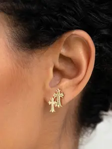 Double Cross Zircon Earrings Unisex, 14k Gold Plated, Hypoallergenic, Lightweight, Casual Style, Perfect Gift for Girlfriend Wife Friend