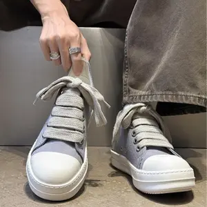 Men's Cleanfit Platform Sneakers Black & White Canvas Wide Laces Slim Leg Street Fashion, Footwear, Trainer