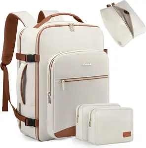 Travel Backpack for Women Men as Personal Item Flight Approved, 40L Luggage Carry On Backpack,17.3inch Large Daypack Laptop Backpack Waterproof Outdoor Sports with 3 Packing Cubes,Beige-Brown