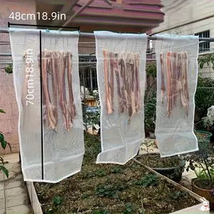 5pcs Large Drawstring Mesh Bags - Suitable for Bacon, Sausages, Dried Fried Meat, Hamsters, Etc. - Outdoor Storage Solution, Bacon Drying Net, Fly-proof and Hanging Meat Bag, Breathable, Bird-proof Meat Drying Tool, Durable Polyester Mesh Bag