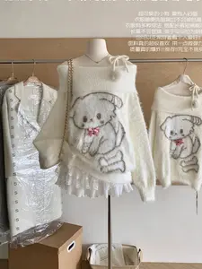 Women Shoujo Girl Slash Neck Cuddly Sweater