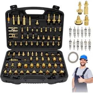 VINGVO Automotive AC Leak Detection Kit, 77PCS Brass Air Conditioning Leak Test Tool Set with Connectors,Universal AC Connector Repair Tools Kit for Car & Truck Refrigerant System