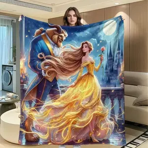 Beauty and Beast Flannel Blanket Dress, Romantic Fairy Tale Warm Cover, Creative Digital Print, Valentine's Day Gift, Multi-Purpose Throw