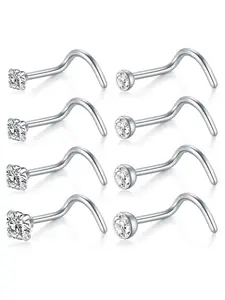 8pcs Rhinestone Decorated Nose Studs, Rhinestone Nose Ring, Body Jewelry for Women & Men, Fashion Jewelry for Party, Daily Clothing Decor, Trendy All-match & Exquisite Jewelry for Birthday Gift