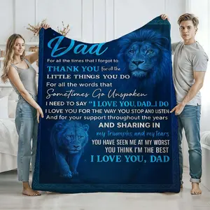 Lion and Sincere Greetings Dad Blanket - Father's Day / Gift, with "To My Dad" Poetic Text, Soft Flannel All-Season, Suitable for Bed, Sofa, Travel - Blue Lion and Dad Design, Gift