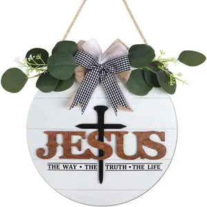 3D Christian Wooden Door Wreath(11.4"x11.4"),is The Way The Truth The Life Religious Sign,Rustic Christian Verse Scripture Wall for Home Front Door