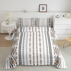 Feelyou Luxury Boho Aztec Bedding Set - Breathable Soft Digital Print Western Cowboy Comforter Quilt Set, Brown-White Striped Geometric Room Decor, Multi-Size Designer Linens