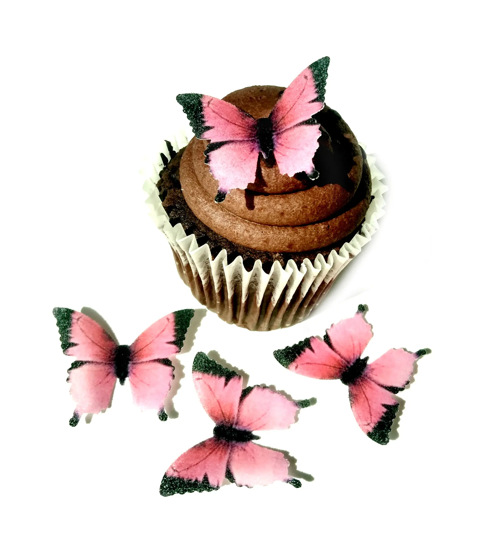 Pink Black Wafer Paper Butterflies 1.75 Inch for Decorating Desserts Wedding Cakes Cupcakes Pack of 24