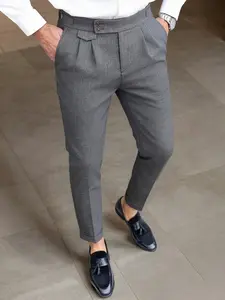 Men's Linen Pattern Suit Pants, High Waist Conical Pants, Wrinkle-Resistant Breathable Casual Pants, Business/commute/dating Versatile Fitted Long Pants