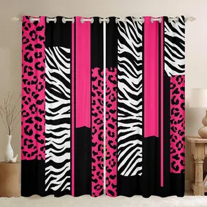 Feelyou 2-Panel Animal Print Blackout Curtains - Leopard, Zebra Pattern, Cheetah Designs, Pink White Black Grommet Curtains, Light Blocking, Easy Install, Safari Interior Decoration Accessories