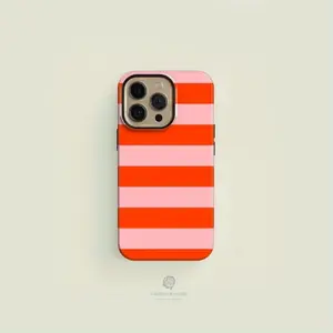 Striped Orange and Pink Tough Phone Case for iPhone |   Case for iPhone 16 15 14 13 Pro Max