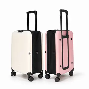 20 Inch Foldable Carry On Luggage, Collapsible Hardside  for Space Saving, Lightweight Spinner Luggage with TSA Lock & Wet-Dry Separation, Expandable Business Travel BagSave 50% Storage Space (White/Pink)