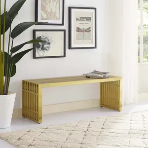Modway Gridiron Medium Stainless Steel Bench in Gold