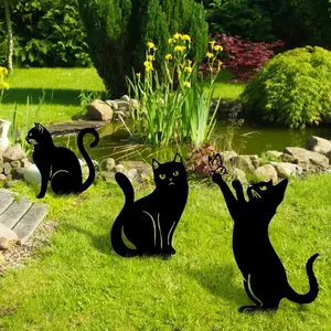 Tiki-Inspired Cat Family Garden Stakes Decorative - Cute Cat Garden Decorative Silhouette Outdoor Statues for Yard Garden Lawn