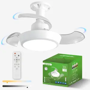Socket Fan Light with Remote, 17.9" Small Ceiling Fans with Lights, Infinitely Dimmable, Timed and 3-Speed Wind Speeds, Easy Install Screw-in E26 Base for Bedroom Kitchen Garage Living Room
