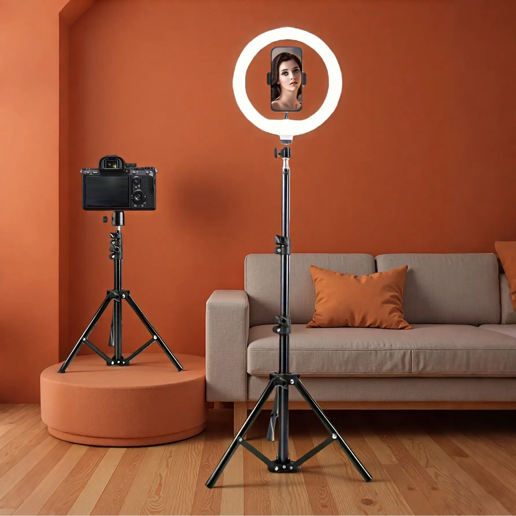 8 Inch Selfie Ring Light with Adjustable Tripod Stand, Three Color LED Lighting, Ideal for Live Streaming Video Photography, Vlogging Kit, Studio Light, Smartphone Camera Accessories, Live Streaming Accessory