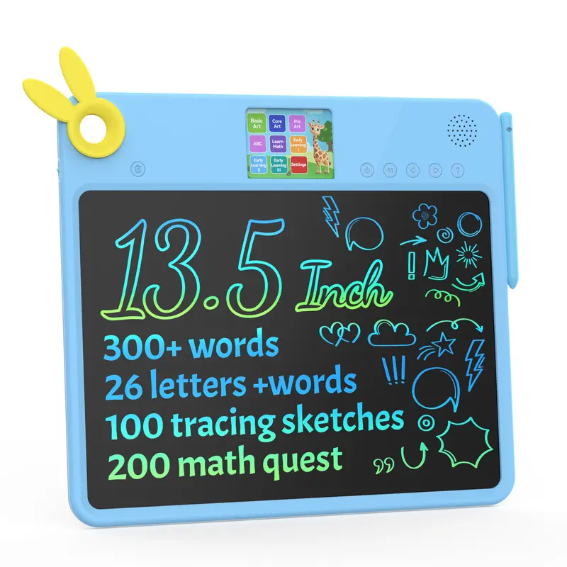13.5in LCD Writing Drawing Pad for 3-7 Years Boys & Girls - A5, 2.8in Color Screen, 600mAh Charging Batteries, Child-Safe Non-Toxic Plastic, 100 Tracing Sketches, 10 Math Levels, 300+ Words Vocabulary Builder, Travel-Friendly Early Learning Birthday Gift