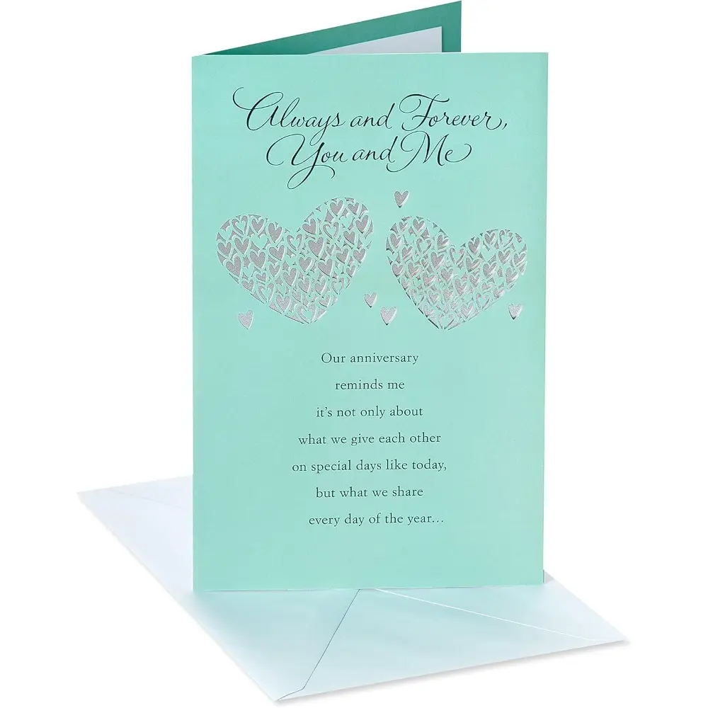 Romantic Love Wedding Anniversary Card - Pearlescent Paper, Shimmering Gold Foil Hearts, Greatest Gift for Couples