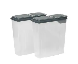 Set of 2 Large 24-Cup Cereal Storage Containers Durable Plastic Airtight Canisters with Dark Gray Lids for Flour Oats Grains & Kitchen Organization