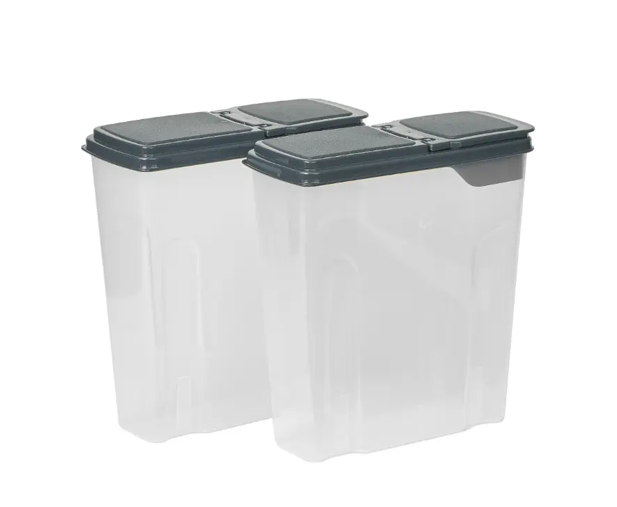 Set of 2 Large 24-Cup Cereal Storage Containers Durable Plastic Airtight Canisters with Dark Gray Lids for Flour Oats Grains & Kitchen Organization