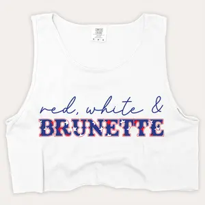 4th Of July Shirt Crop Tank Top - Red, White & Brunette