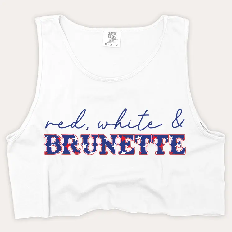 4th Of July Shirt Crop Tank Top - Red, White & Brunette