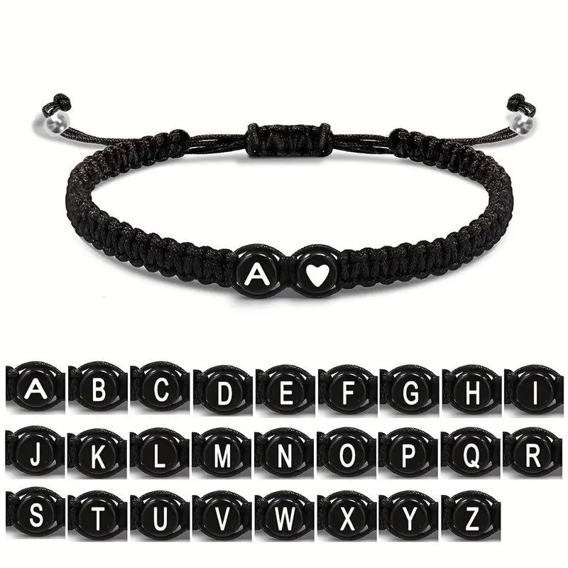 Woven Bracelet 26 Letters Black White Heart shape Matching Couple Bracelets for Men Women Daily Casual Wear Perfect Holiday Gift