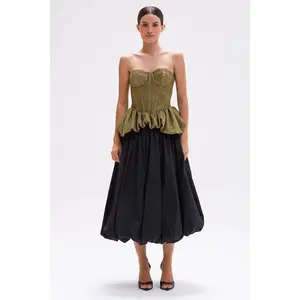TAFFETA BLOOM BUBBLE MIDI SKIRT