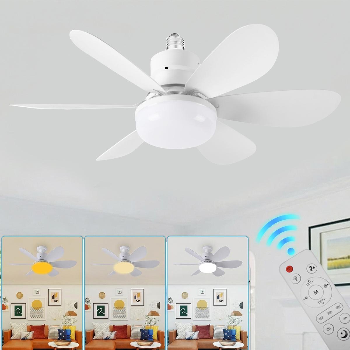 Portable E27 Fan Light with Remote – 12W Quiet Fan + 18W 3-Color LED, Screw-in Ceiling Light for Bedroom, Kitchen #CeilingFan