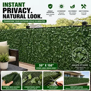 Ivy Privacy Fence Artificial Green Wall Privacy Screen 59 x 158 Inch Faux Ivy Hedge with Mesh Backing for Balcony Backyard Outdoor Garden Yard Decoration Strengthened Joint Vine Leaf Screen Fence Covering DIY Home Makeover