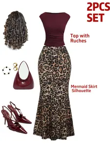 Viral Burgundy Y2K Mermaid Set | Two-Piece Slim Fit Maxi Skirt & Vest for Date Night Chic
