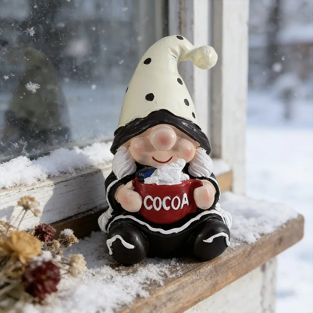 Adorable Cocoa Hot Chocolate Cup Gnome Resin Ornament Decorations, Anti-Slip Base, Durable, Non-Fading, Winter Home Decor, Christmas Season Photo Prop, Decorative Prop