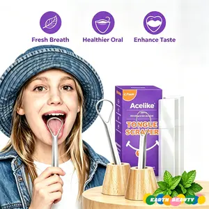 Acelike 2-Pack Medical Grade Stainless Steel Tongue Scraper with Handmade Bamboo Base, Gentle Scraping Oral Care Tool That Freshens Breath, Rustproof for Adults Oral Care Tools Oral Hygiene Essentials tiktokshopspringglowup Tattoo