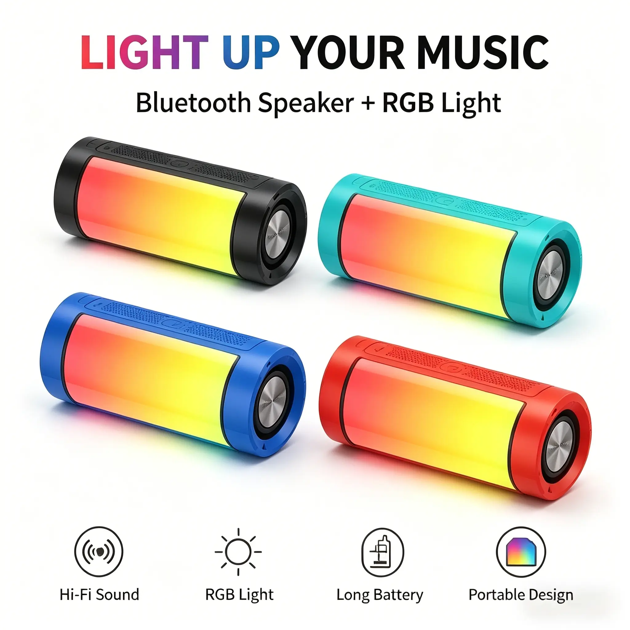 T15Bluetooth Speaker with RGB Light, Portable Wireless Speaker, 360° Stereo Sound, Waterproof IPX5, Long Battery Life, Outdoor Party Speaker