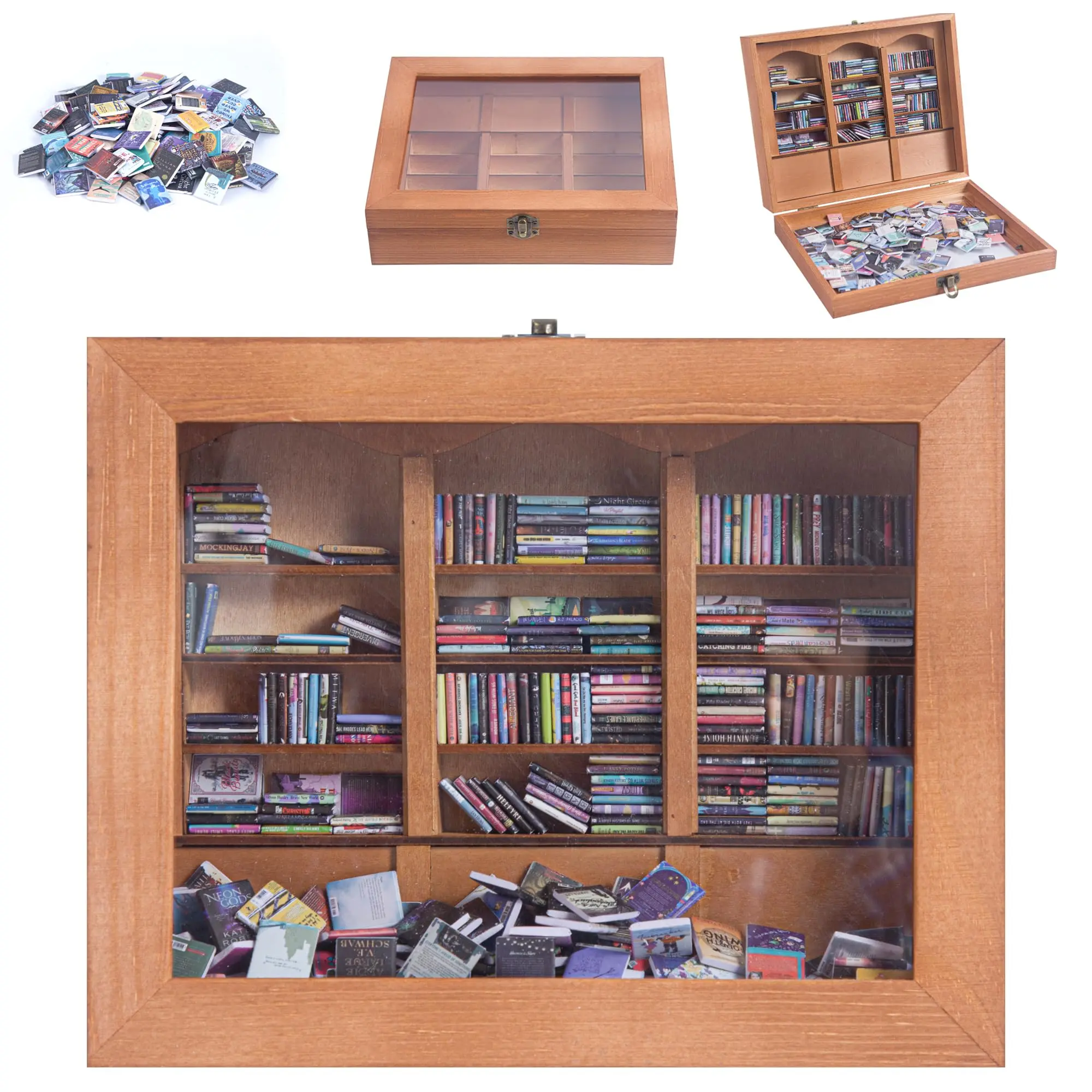 Wooden Invisible Floating Bookshelf Anxiety Box with 200 Books, Home & Office Mental Health Decor, Funny Stress Relief Gift for Book Lovers